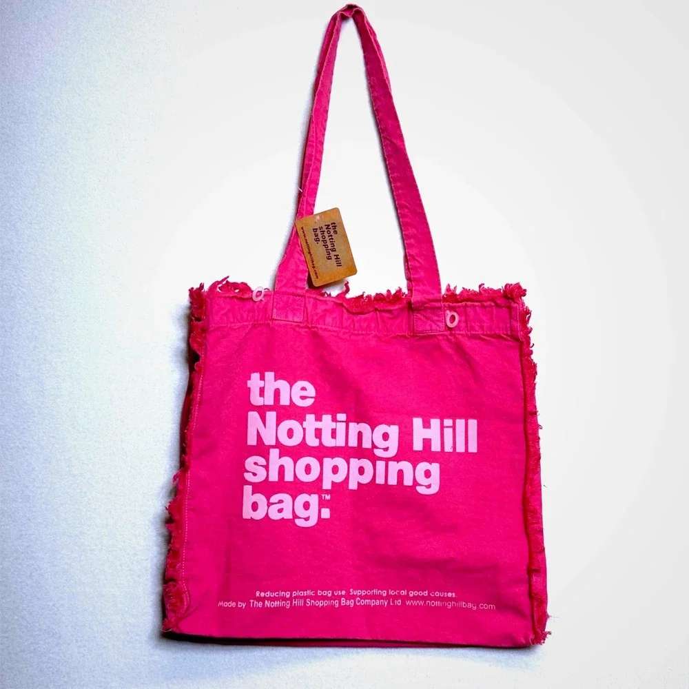 The Notting Hill Shopping Bag Tote Unisex OS Pink Frayed Edge Canvas Puff Print